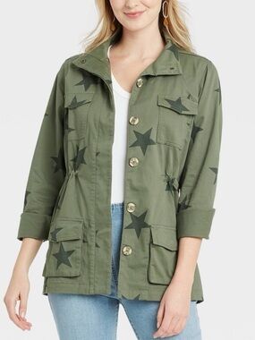 Olive Star-Print Utility Jacket - Women